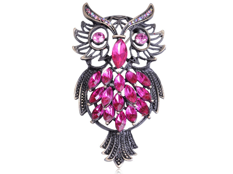 [Australia] - Alilang Vintage Inspired Pink Crystal Rhinestone Marquise Feather Owl Pin Brooch 
