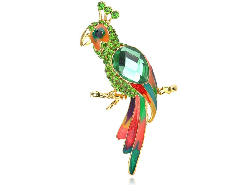 [Australia] - Alilang Golden Tone Green Rhinestones Enamel Tropical Parrot Bird Brooch Pin 