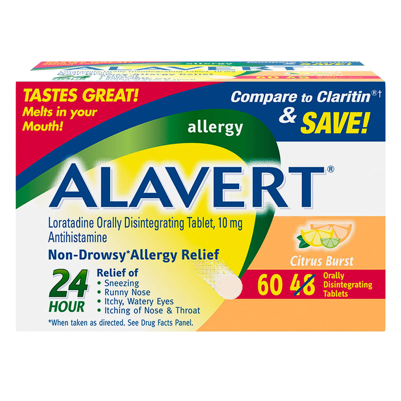 [Australia] - Alavert Allergy 24 Hour Relief, Citrus Burst Flavor, Orally Disintegrating Allergy Tablets, Non-drowsy Antihistamine, Loratadine 10mg, 60 Count 