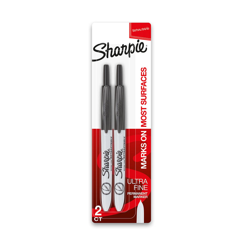 [Australia] - Sharpie Retractable Permanent Markers, Ultra Fine Point, Black, 2 Count 