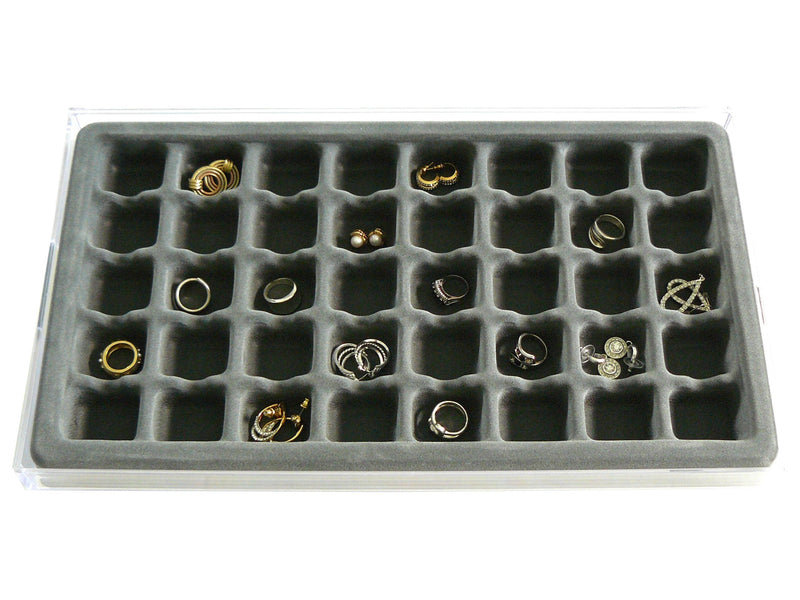 [Australia] - DR. ORGANIZER Stack Em 40 compartment Box Large Ring and Earring Drawer Jewelry Tray, USA patented, Clear with gray insert 