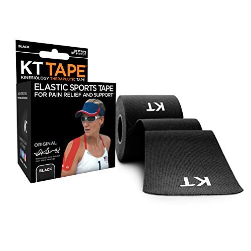 [Australia] - KT Tape Original Cotton Elastic Kinesiology Therapeutic Athletic Tape, 20 Pack, 10” Cut Strips Black - Precut 