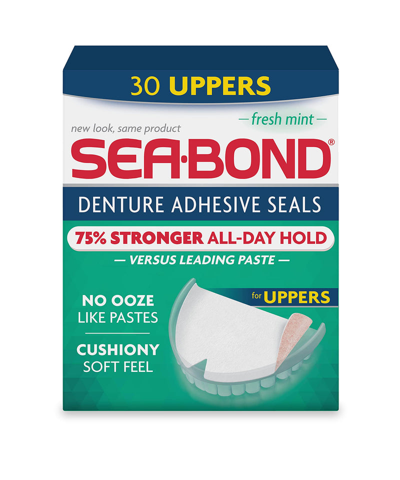 [Australia] - Sea Bond Secure Denture Adhesive Seals, Fresh Mint Uppers, Zinc Free, All Day Hold, Mess Free, 30 Count 30 Count (Pack of 1) 