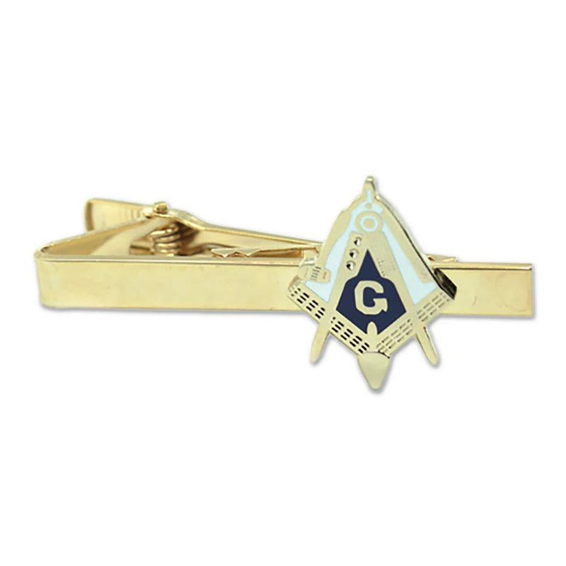 [Australia] - Working Tools Square & Compass Masonic Tie Clip - [Blue & White][2 1/4'' Wide] 