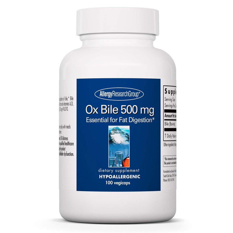 [Australia] - Allergy Research Group - Ox Bile 500 mg - Fat Digestion, Liver/Metabolic/GI Support - 100 Vegicaps 