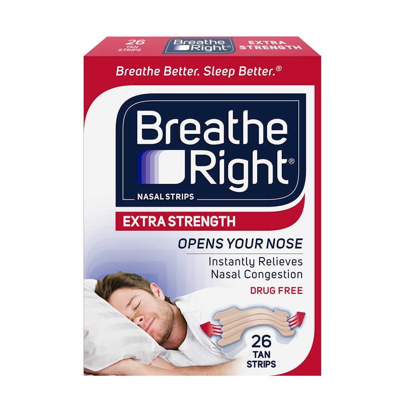 [Australia] - Breathe Right Nasal Strips, Extra Strength, Tan Nasal Strips, Help Stop Snoring, Drug-Free Snoring Solution & Instant Nasal Congestion Relief Caused by Colds & Allergies, 26 Count (Packaging May Vary) 