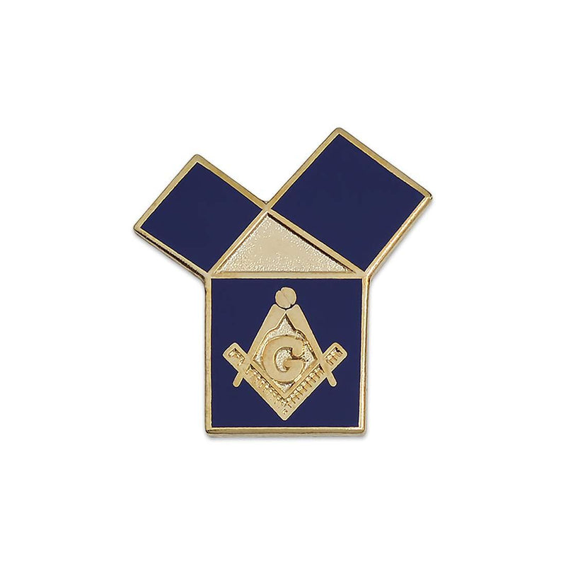 [Australia] - Euclid's 47th Problem with Square & Compass Masonic Lapel Pin - [Blue & Gold][1'' Tall] 