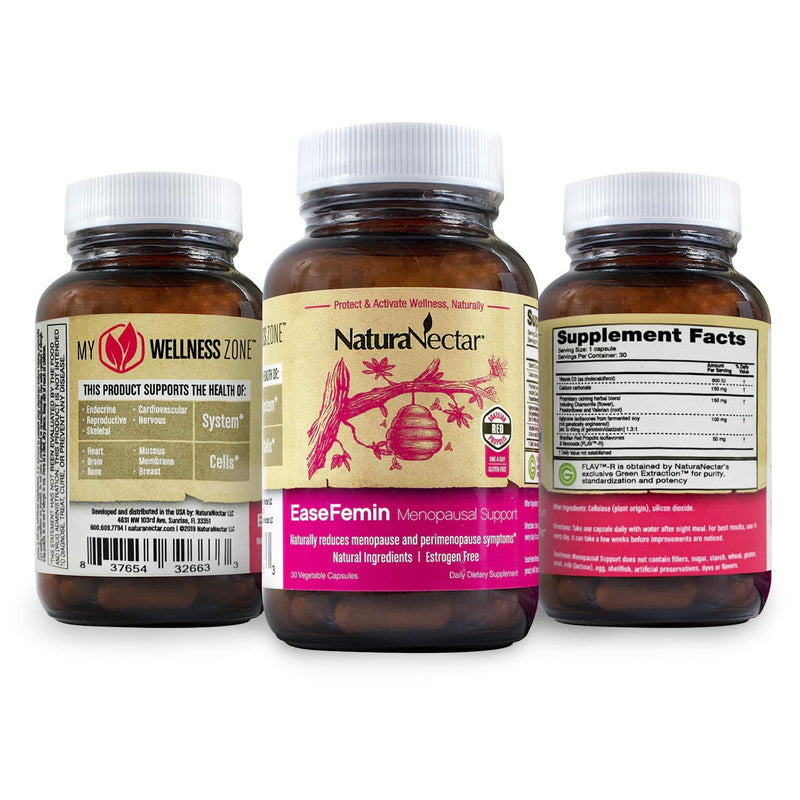 [Australia] - NaturaNectar EaseFemin Menopause Supplements for Women - 30 Count - Bee Propolis Menopausal Support Capsules For Hot Flashes and Night Sweats with Proprietary Calming Herbal Blend for a Better Night o 