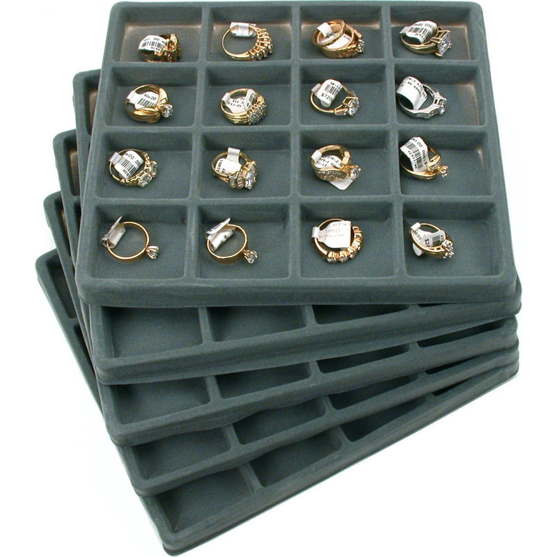 [Australia] - FindingKing 5 Gray 16 Slot 1/2 Size Jewelry Display Tray Inserts New 