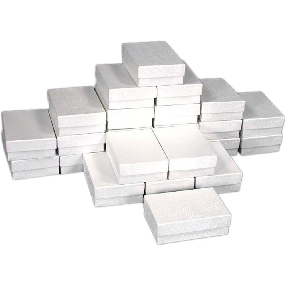 [Australia] - FindingKing 25 White Swirl Cotton Boxes Charm Jewelry Gift Displays 3.25" 