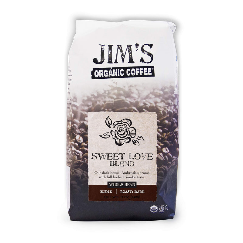 [Australia] - Jim’s Organic Coffee – Sweet Love Blend – Whole Bean, Dark Roast, Bold 11 oz Bag 11oz Beans 11 Ounce (Pack of 1) 