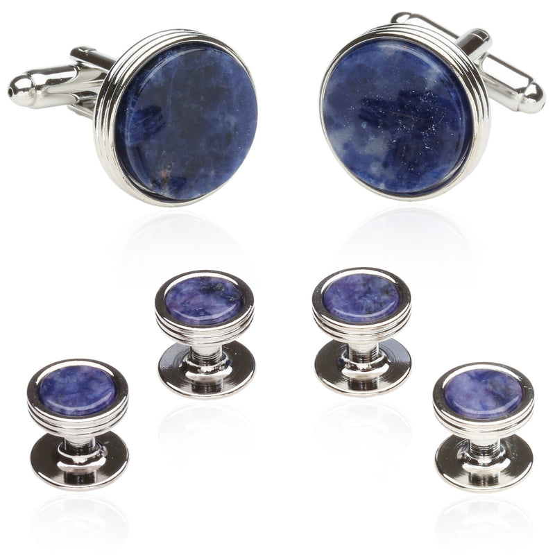 [Australia] - Cuff-Daddy Mens Sodalite Blue Tuxedo Cufflinks Studs Formal Set with Presentation Box 