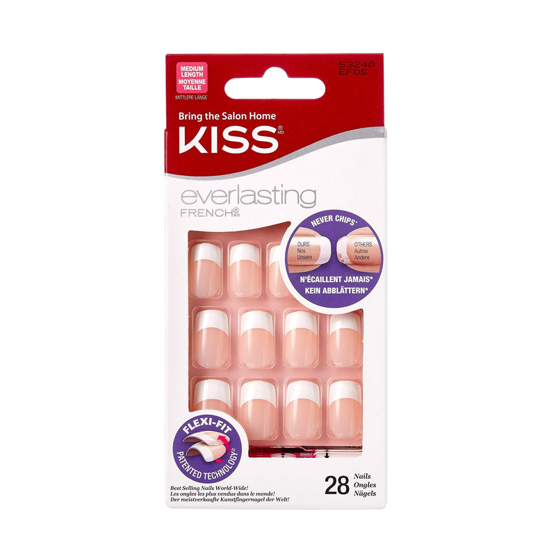 [Australia] - Kiss Everlasting French Nail Manicure, Chip-Free with Flexi-Fit Technology, Medium,"Infinite", Nail Kit with Pink Nail Glue (Net Wt. 2 g / 0.07oz.), Mini File, Manicure Stick, and 28 Fake Nails 