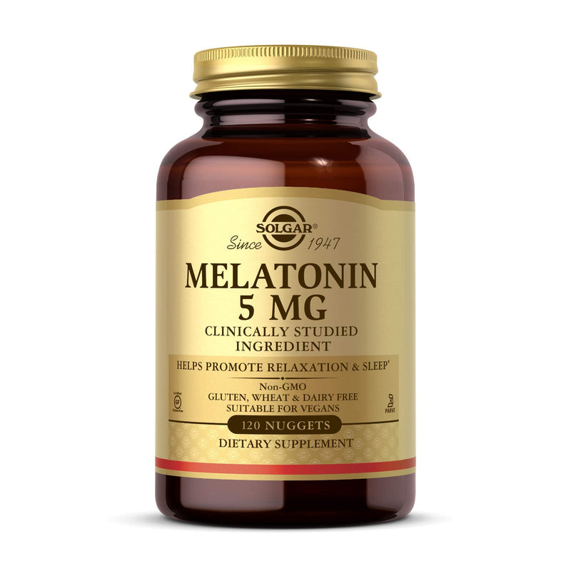 [Australia] - Solgar Melatonin 5 mg, 120 Nuggets - Helps Promote Relaxation & Sleep - Clinically-Studied Melatonin - Supports Natural Sleep Cycle - Vegan, Gluten Free, Dairy Free, Kosher - 120 Servings 