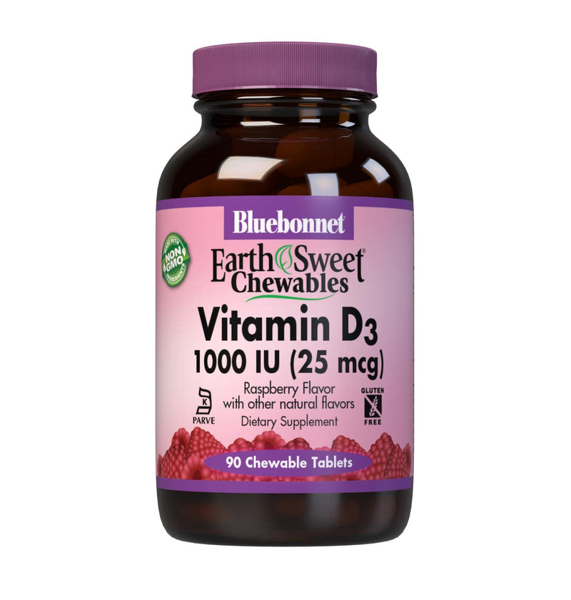 [Australia] - BlueBonnet Nutrition Earth Sweet Vitamin D3 1000 IU Chewable Tablets, Raspberry, 90 Count 