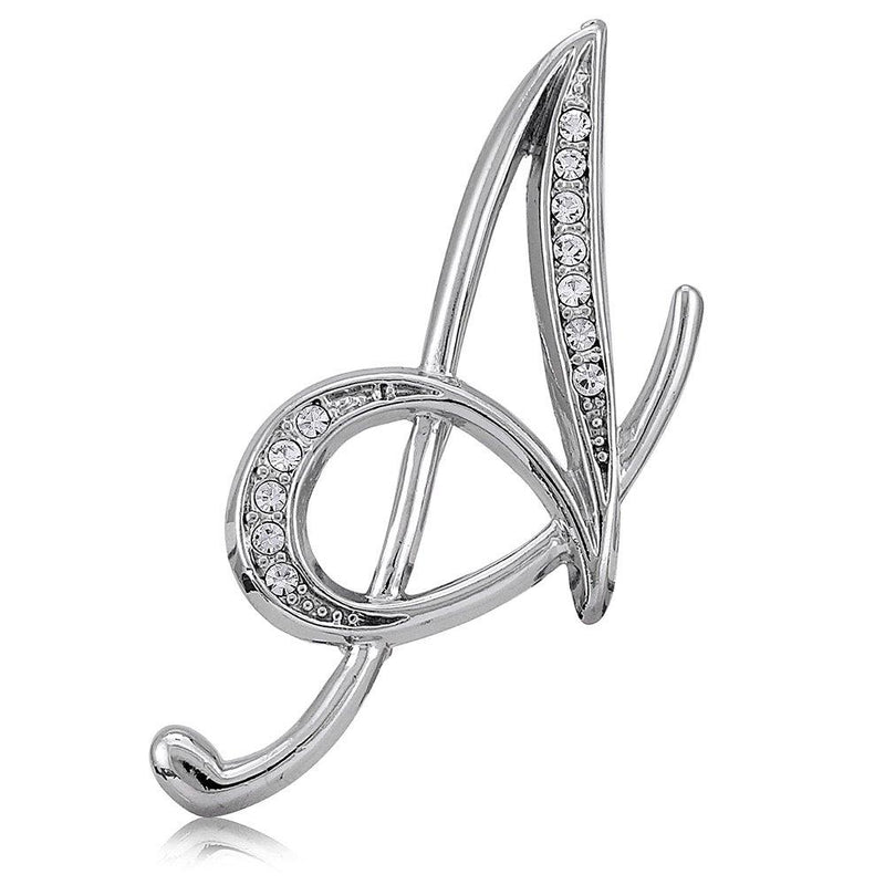 [Australia] - BERRICLE Rhodium Flashed Base Metal Initial Letter 'A' Wedding Brooch Pin 