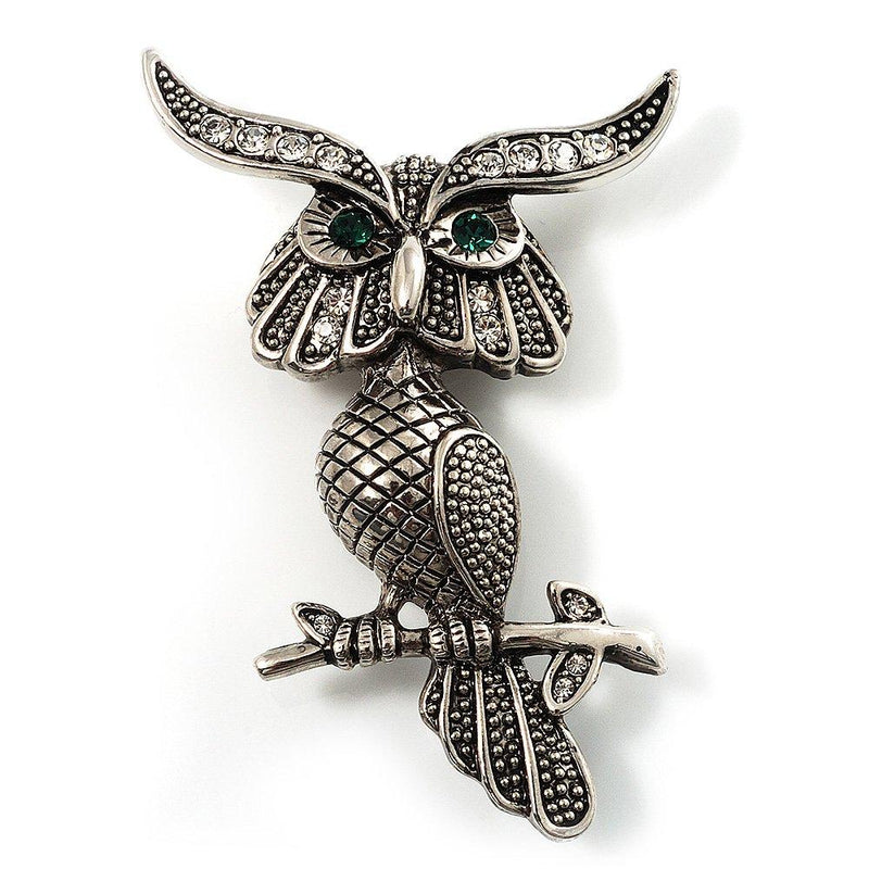 [Australia] - Charming Marcasite Crystal Owl Brooch 