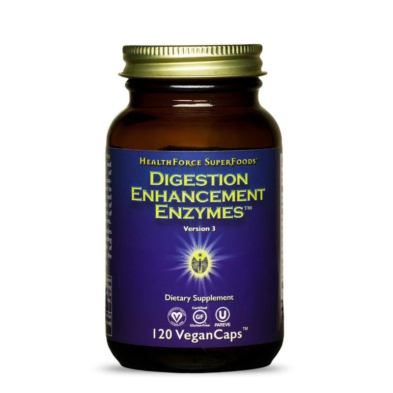 [Australia] - HealthForce SuperFoods Digestion Enhancement Enzymes - 120 VeganCaps - All-Natural, Plant-Sourced Enzyme Supplement - Promotes Healthy Gut - Gluten Free - 30 Servings Standard Packaging 