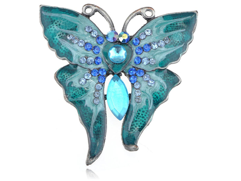 [Australia] - Alilang Enamel Wing Blue Green Synthetic Sapphire Crystal Rhinestone Gem Butterfly Moth Pin Brooch 
