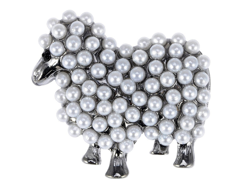 [Australia] - Alilang Gun Metal Tone Faux Pearl White Sheep Lamb Goat Brooch Pin 