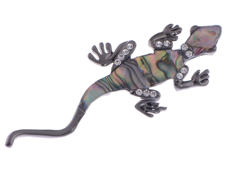 [Australia] - Alilang Gunmetal Clear Crystal Colored Rhinestones Abalone Lizard Brooch Pin 