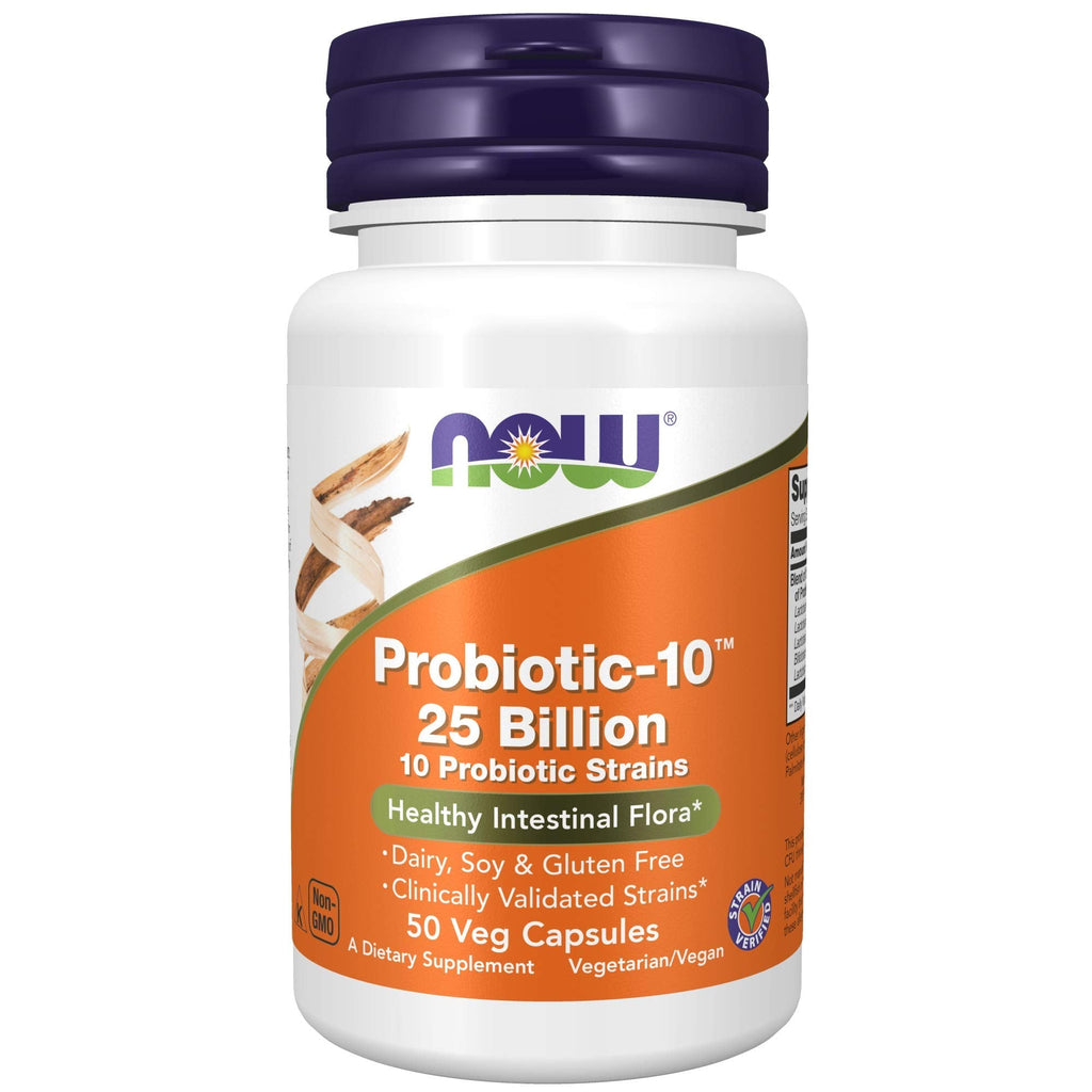 [Australia] - NOW Supplements, Probiotic-10™, 25 Billion, with 10 Probiotic Strains, Dairy, Soy and Gluten Free, Strain Verified, 50 Veg Capsules 