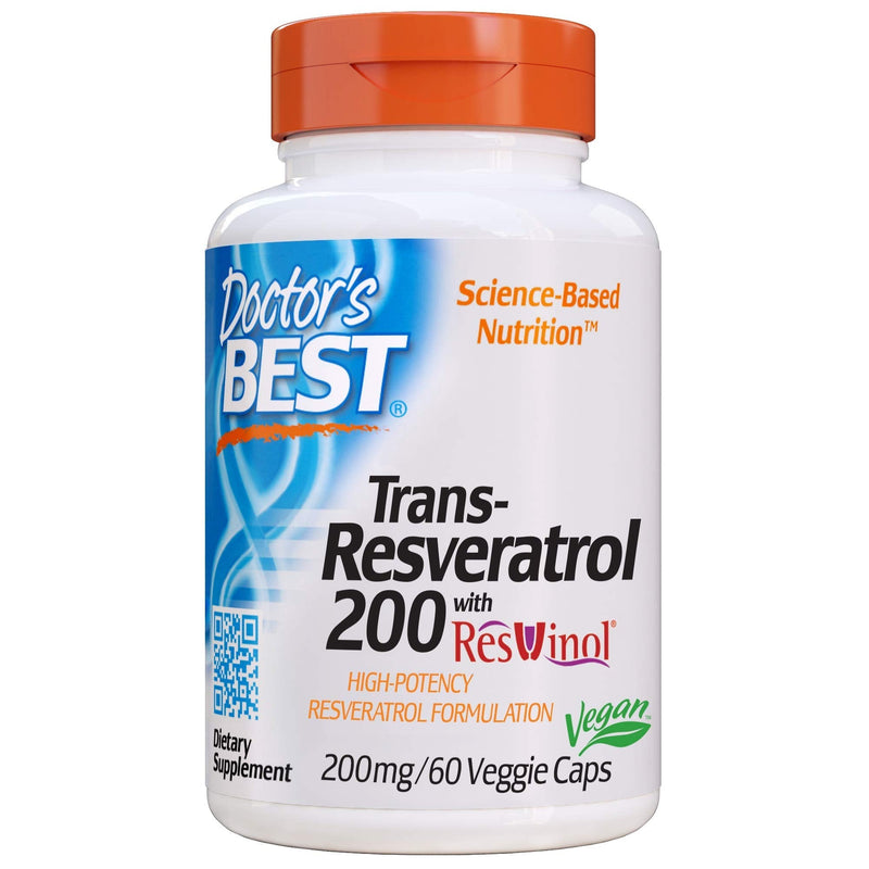 [Australia] - Doctor's Best, Trans-Resveratrol with ResVinol, Non-GMO, Vegan, Gluten & Soy Free, 200 mg, 60 Count 