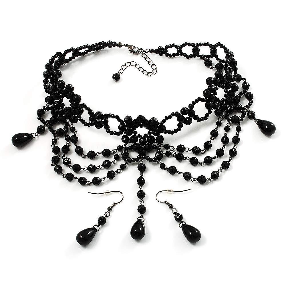 [Australia] - Black Gothic Costume Choker Necklace And Earring Set 