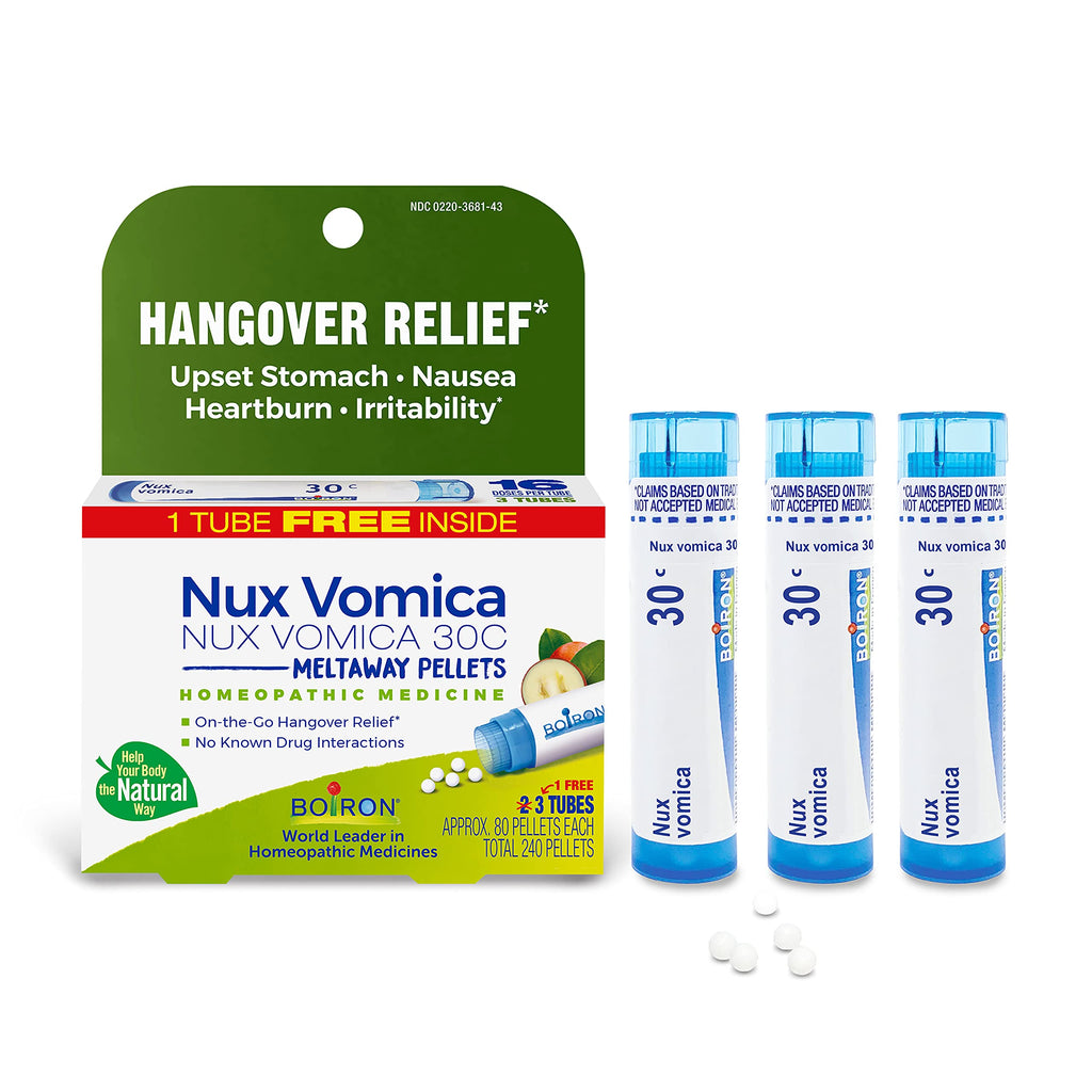 [Australia] - Boiron Nux Vomica 30C, 3 Tubes (80 Pellets per Tube), Homeopathic Medicine for Hangover Relief 