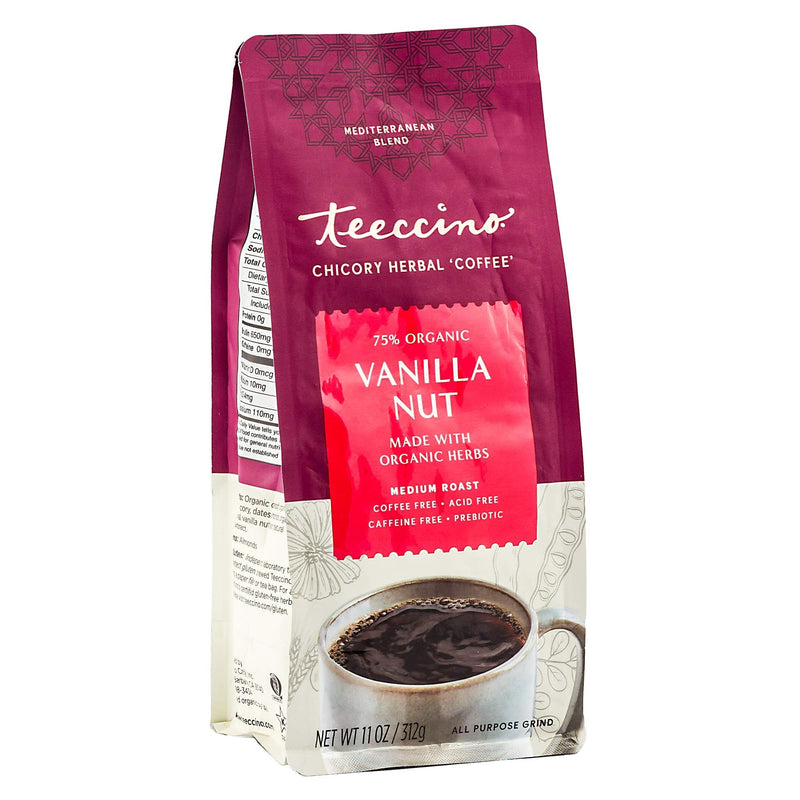 [Australia] - Teeccino Chicory Coffee Alternative - Vanilla Nut - Ground Herbal Coffee That’s Prebiotic, Caffeine Free & Acid Free, Medium Roast, 11 Ounce 