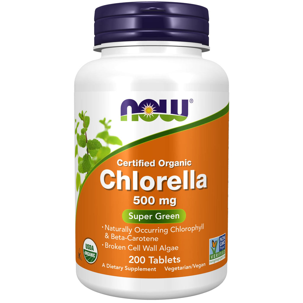 [Australia] - NOW Supplements, Organic Chlorella 500 mg with naturally occurring Chlorophyll, Beta-Carotene, mixed Carotenoids, Vitamin C, Iron and Protein, 200 Tablets 200 Count (Pack of 1) 