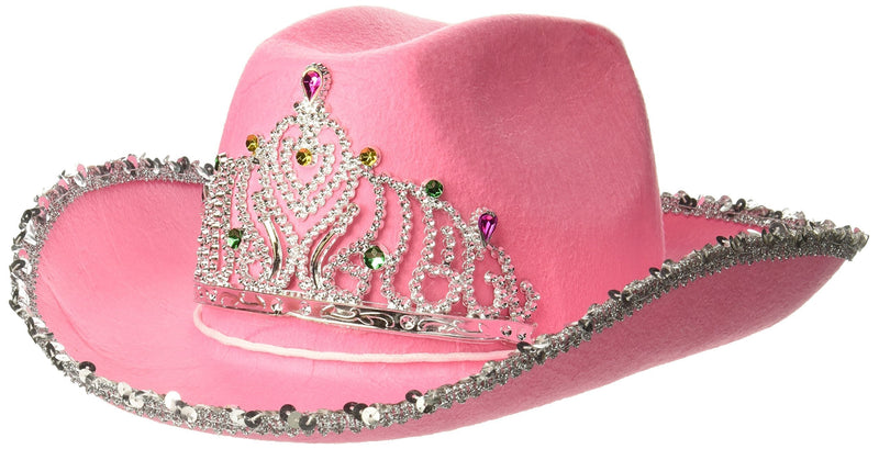 [Australia] - Loftus International Rodeo Queen Sequins & Tiara Cowgirl Hat Pink One Size Novelty Item 