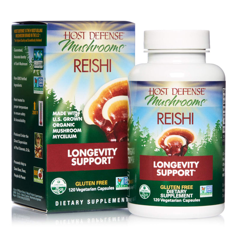 [Australia] - Host Defense, Reishi Capsules, Supports General Wellness and Vitality, Daily Mushroom Mycelium Supplement, USDA Organic, Gluten Free, 120 Vegetarian Capsules (60 Servings) 120 Count (Pack of 1) 