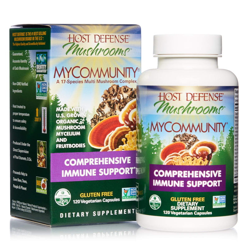 [Australia] - Host Defense, MyCommunity Capsules, Advanced Immune Support, Mushroom Supplement with Lion’s Mane, Reishi, Vegan, Organic, 120 Capsules (60 Servings) 120 Count (Pack of 1) Standard Packaging 