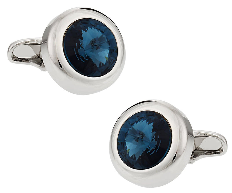 [Australia] - Crystal Solitaire Cufflinks in Montana Blue 