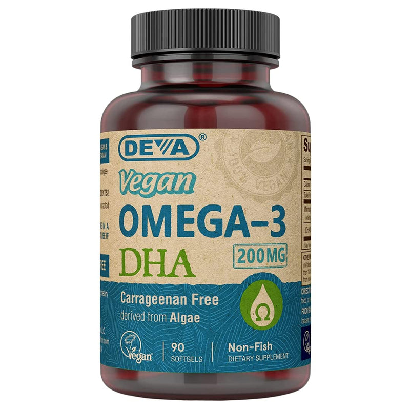 [Australia] - DEVA Vegan Vitamins Vegan DHA (Algae) 200mg Vegan Softgels, 90-Count Bottle 