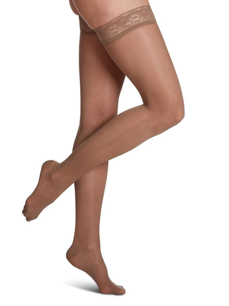[Australia] - SIGVARIS Women's Sheer Fashion 120 Thigh High Compression Hose 15-20mmHg Taupe Thigh Size B 