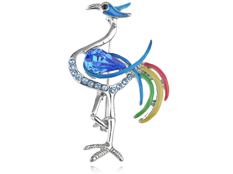 [Australia] - Alilang Capri Blue Multi Color Enamel Clear Crystal Rhinestone Crane Bird Pin Brooch 