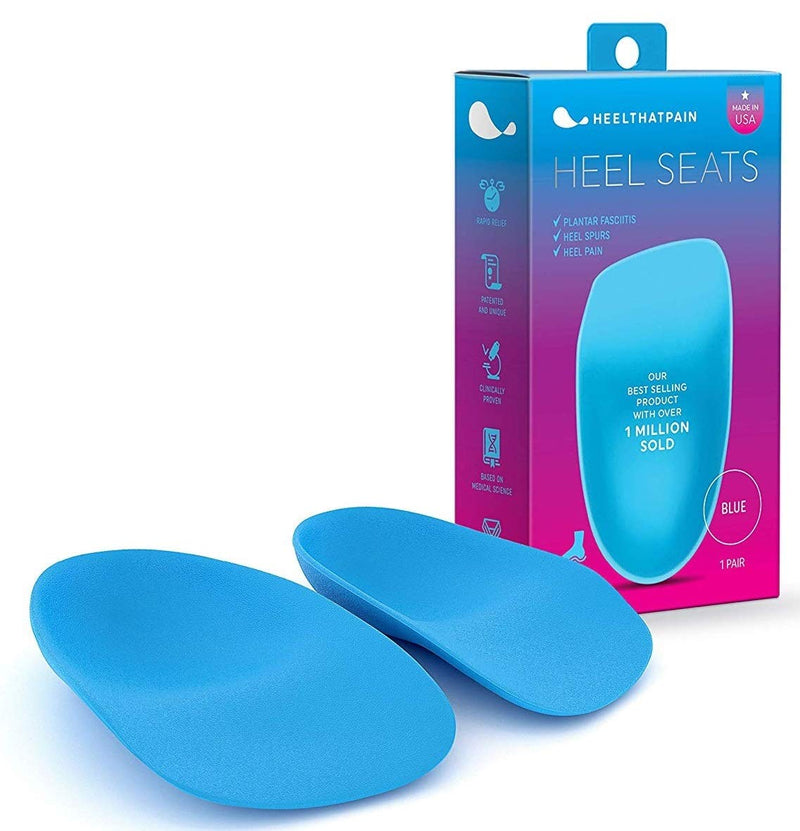 [Australia] - Heel That Pain Plantar Fasciitis Insoles | Heel Seats Foot Orthotic Inserts, Heel Cups for Heel Pain and Heel Spurs | Patented, Clinically Proven, 100% Guaranteed | Blue, Medium (W 6.5-10, M 5-8) Blue Firm Rubber Medium (Women's 6.5-10, Men's 5-8) 