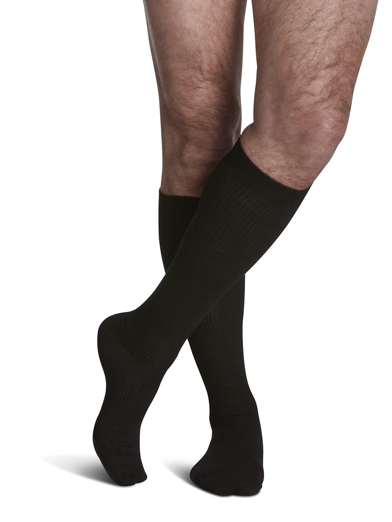 [Australia] - SIGVARIS Men's Casual Cotton 186 Calf High Compression Socks 15-20mmHg 9-11 Black 