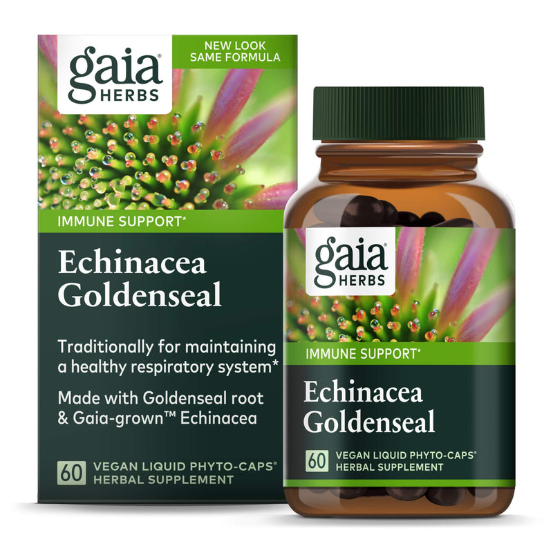 [Australia] - Gaia Herbs Echinacea Goldenseal - Immune Support Supplement for Maintaining a Healthy Respiratory System - with Organic Echinacea and Goldenseal Root - 60 Vegan Liquid Phyto-Capsules (10-Day Supply) 60 Count (Pack of 1) Standard Packaging 