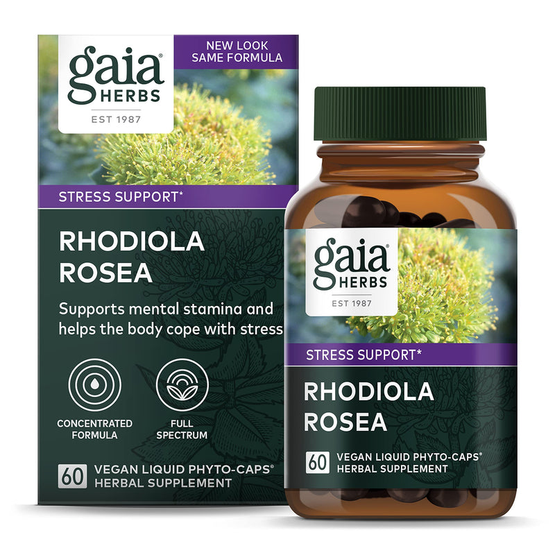 [Australia] - Gaia Herbs Rhodiola Rosea - Stress Support Supplement Traditionally for Supporting Healthy Stamina and Endurance - with Siberian Rhodiola Root Extract - 60 Vegan Liquid Phyto-Capsules (30-Day Supply) 60 Count (Pack of 1) retail_packaging 