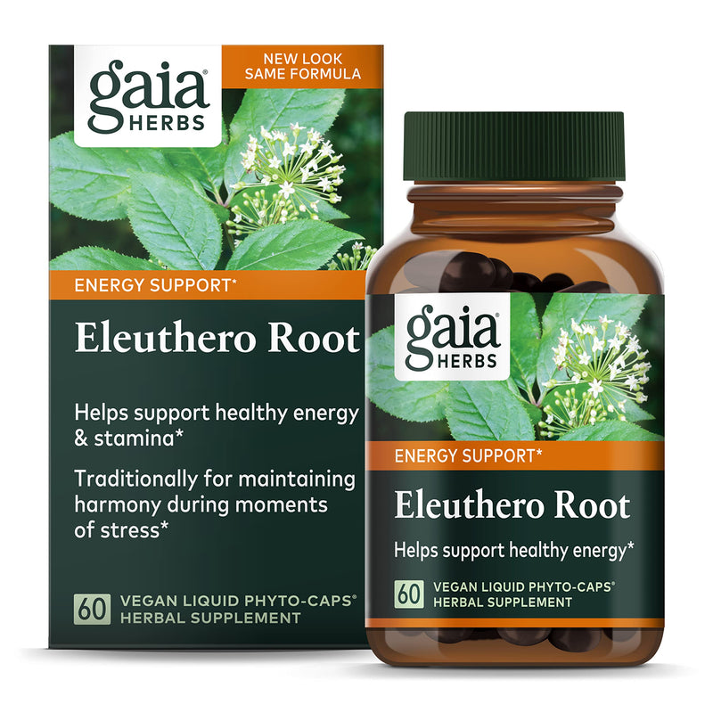 [Australia] - Gaia Herbs Eleuthero Root - Energy, Stamina & Mental Endurance Support - Eleuthero Root (Siberian Ginseng) Adaptogen Herbal Supplement - 60 Vegan Liquid Phyto-Capsules (30-Day Supply) Standard Packaging 