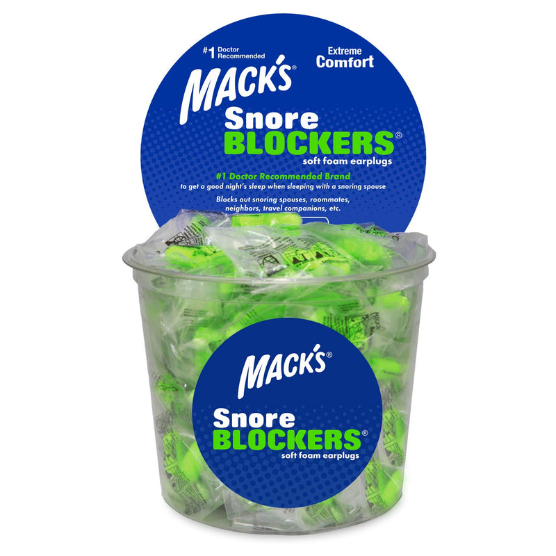 [Australia] - Mack's Snore Blockers Soft Foam Earplugs, 100 Pair Tub – Individually Wrapped – 32 dB High NRR – Comfortable Ear Plugs for Sleeping, Snoring, Loud Noise and Travel 