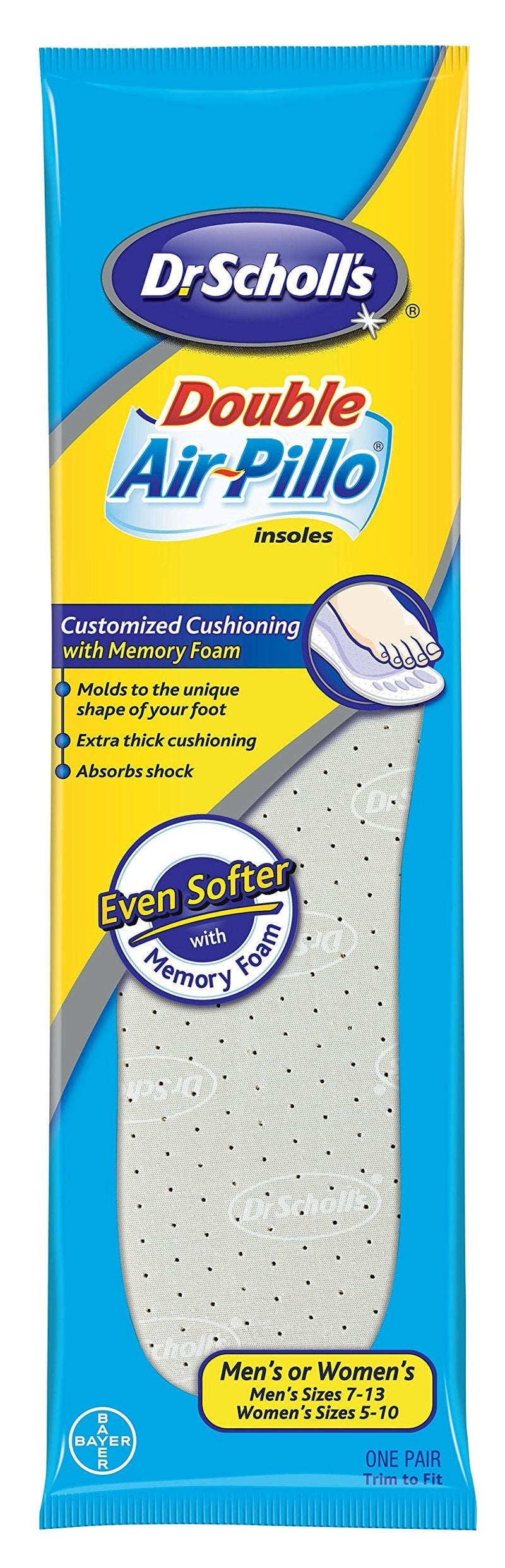 [Australia] - Dr. Scholl's Double Air Pillo +1 pair Insole Unisex (Pack of 6)mens size 7-13, Womens size 5-10 