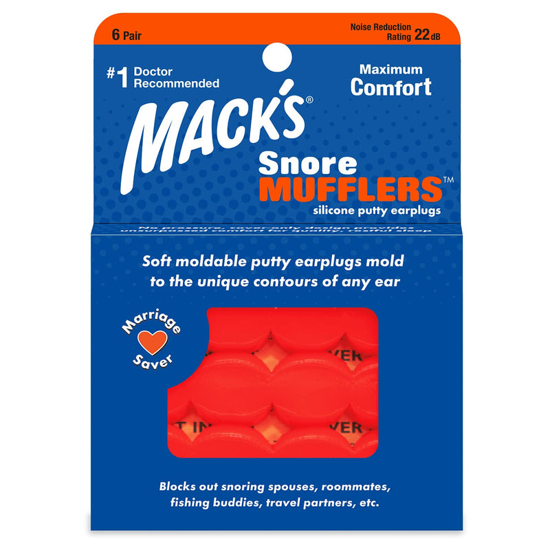 [Australia] - Mack's Snore Mufflers Silicone Putty Ear Plugs, 6 Pair - Comfortable, Moldable Silicone Ear Plugs for Sleeping, Snoring, Loud Noise & Traveling 