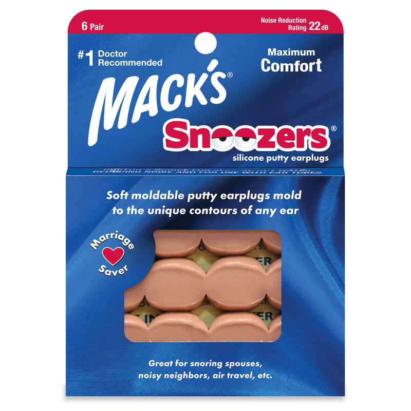 [Australia] - Mack's Snoozers Silicone Putty Earplugs - 6 Pair – Comfortable, Moldable Silicone Ear Plugs for Sleeping, Snoring, Loud Noise & Traveling 