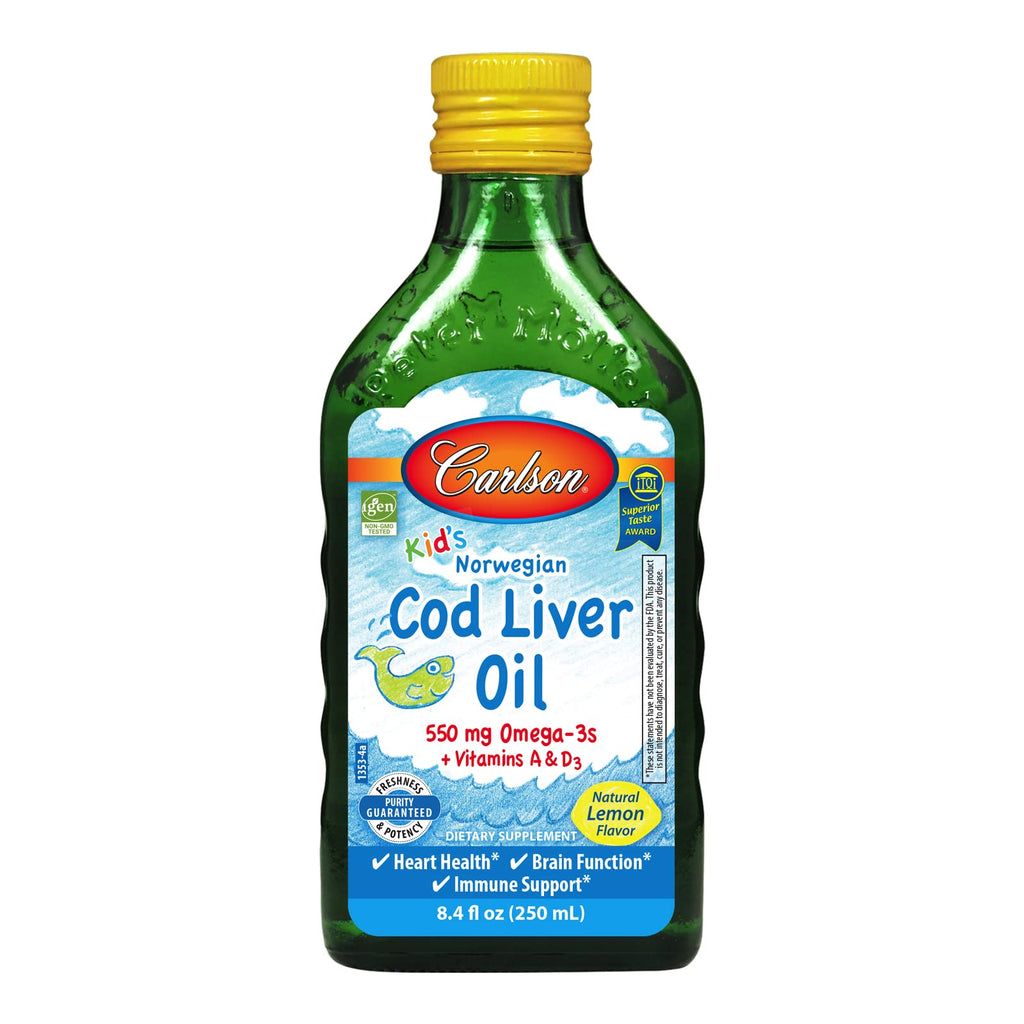 [Australia] - Carlson - Kid's Cod Liver Oil, 550 mg Omega-3s, Vitamins A & D3, Wild Norwegian, Lemon, 250 mL 