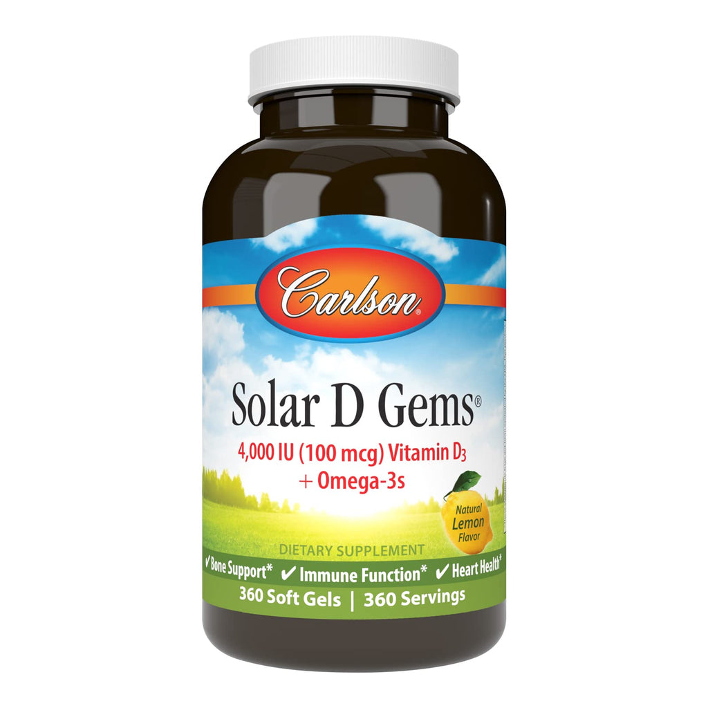 [Australia] - Carlson - Solar D Gems, Vitamin D3 and Omega-3 Supplement, 4000 IU (100 mcg) D3, 115 mg Omega-3 EPA and DHA, Vitamin D Fish Oil Capsule, Bone & Immune Health, Vitamin D Supplement, Lemon, 360 Softgels 