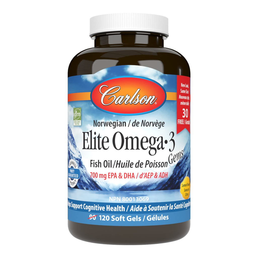 [Australia] - Carlson - Elite Omega-3 Gems,1600 mg Omega-3 Fatty Acids Including EPA and DHA,Norwegian, Wild-Caught Fish Oil Supplement,Sustainably Sourced Omega 3 Fish Oil Capsules, Lemon, 90+30 Softgels 